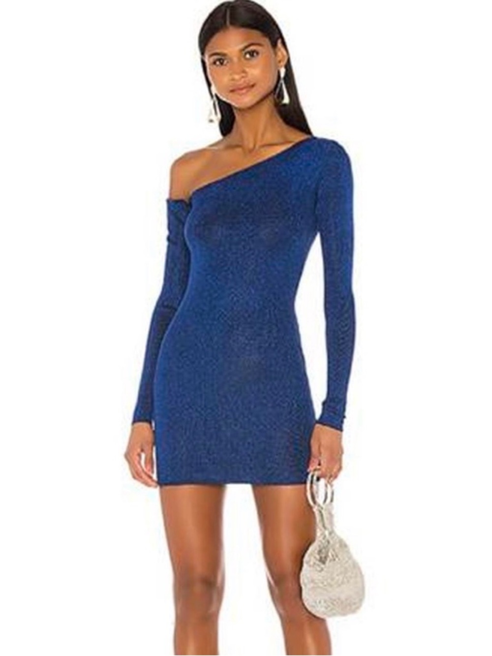 NWT superdown Sparkle Navy One-Shoulder Dress